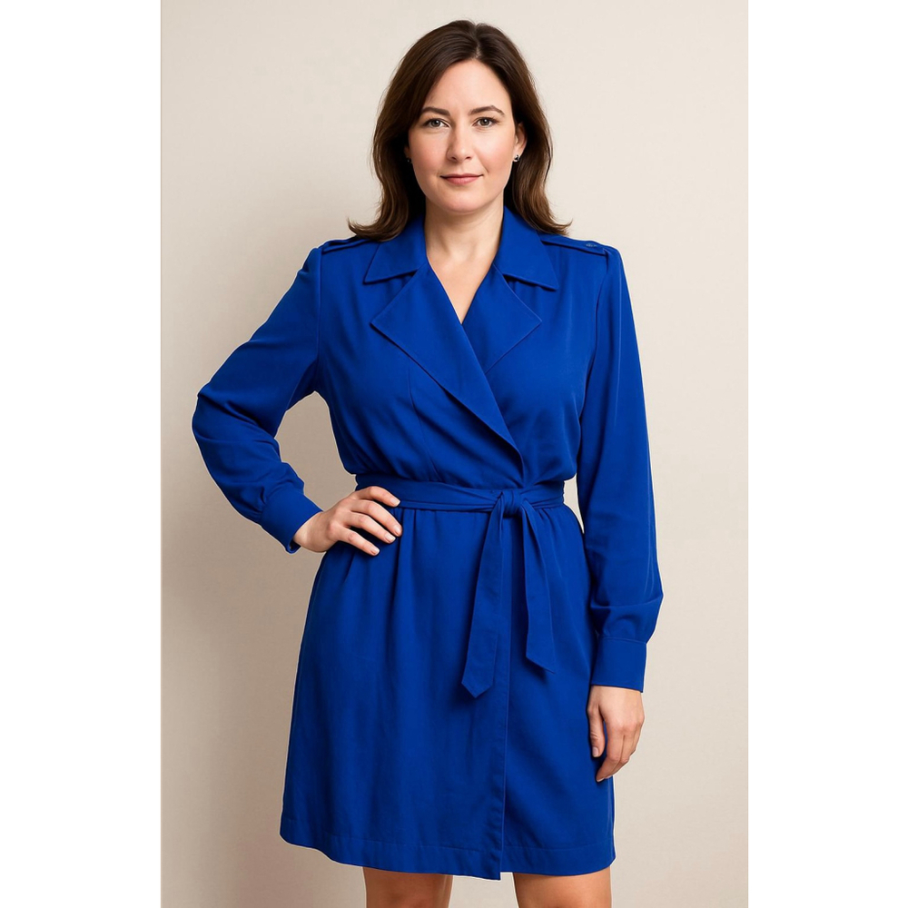 Women's GILLIAN Blue Long Sleeve Wrap Dress 100% Silk Sz 8 Glam‎ Elegant Utility